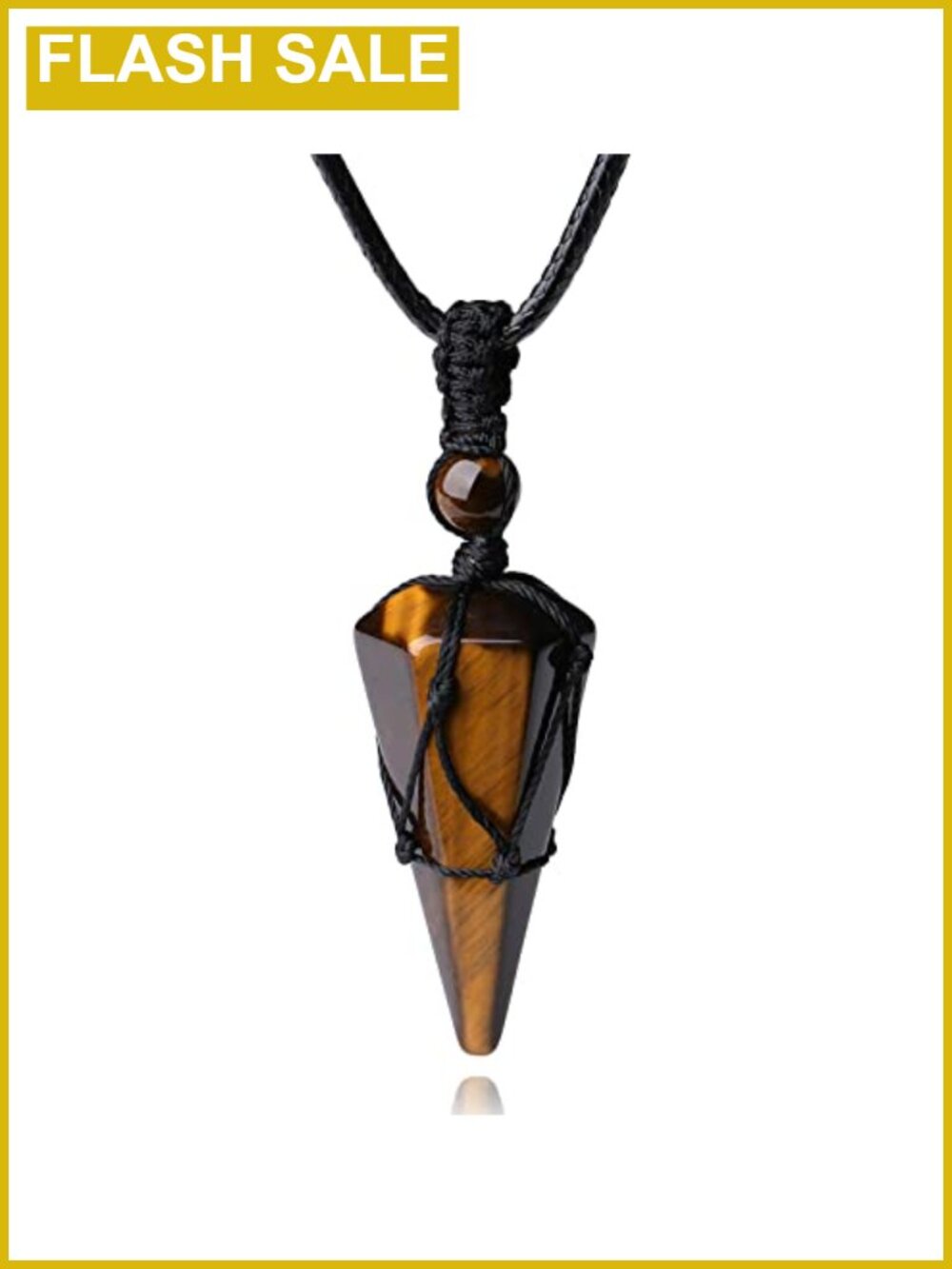 Tiger's Eye Crystal Pointed Pendant Necklace Adjustable Rope Healing